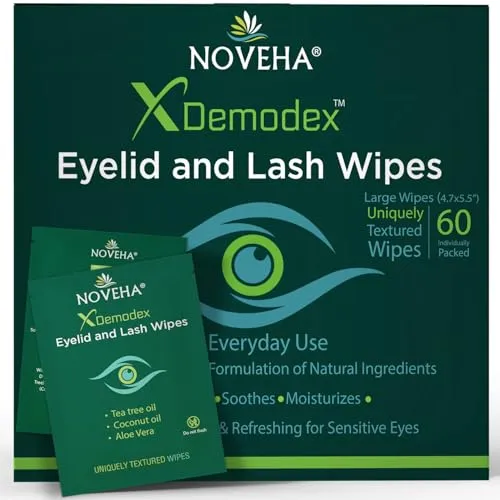 NOVEHA Demodex Augenlid- und Wimperntücher, extra starke Reinigungstücher, 60 Stück