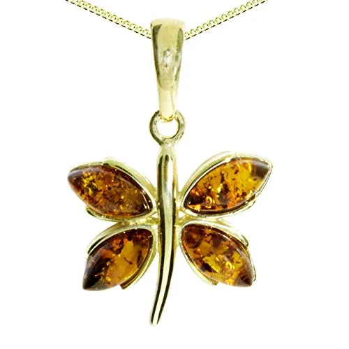 Kette mit Anhänger - Schmetterling - Silber 925/000, vergoldet - Bernstein