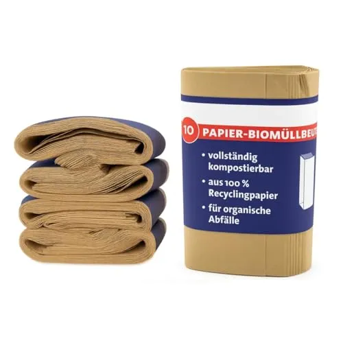 ARLI 40x Bio Müllbeutel 10L Papiermüllbeutel 20x16x34 cm aus 70 g/m² Recyclingpapier kompostierbar & plastikfrei braun & nassfest für Bioabfall (40 Beutel)