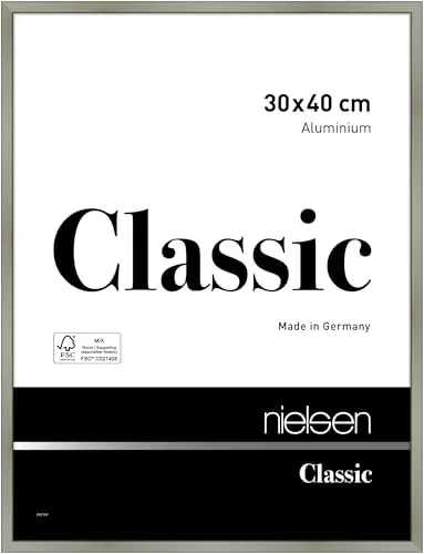 nielsen Bilderrahmen, 30 x 40 cm, Aluminium, Champagner glanz, Fotorahmen zum Aufhängen im Hoch- & Querformat, Echtglas, Classic