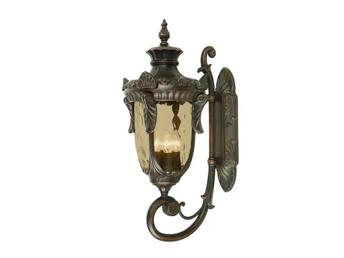 Außenwandleuchte im Jugendstil für Fassadenbeleuchtung - Dekorative 64 cm hohe Wandlaterne mit historischem Design und Amberglas. Ideal für Terrassen, Balkone und Eingangsbereiche. Inklusive 3x E14 LED Leuchtmittel für warmes Licht.