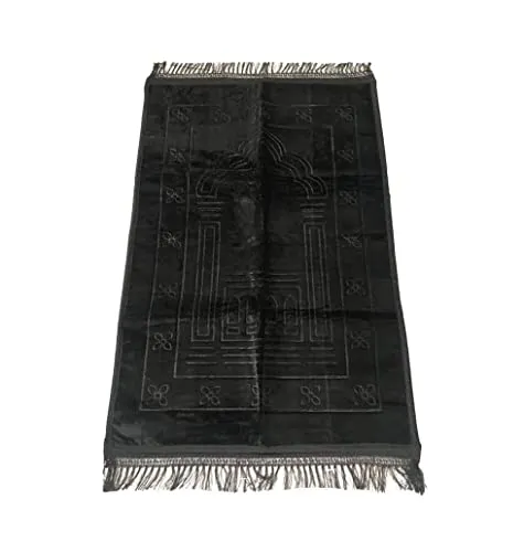 Ramadan24 Gebetsteppich Islamische Gebetsmatte- Muslim Gebet Teppich Gepolstert Dicke Weiche Seccade Waschbar Namaz mit Islam Orient Muster rutschfest 80 X 120 cm (Schwarz)