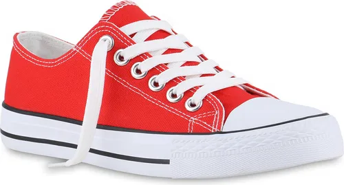 VAN HILL Damen Sneaker Low Schnürer Bequeme Stoff Freizeit Schuhe 841314, Farbe: Rot, Größe: 39