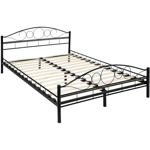 tectake® Metallbett 200 x 140 cm - Elegantes Einzel- und Doppelbett mit Lattenrost - Robustes Metallbett für Schlafzimmer und Gästezimmer, inklusive stabilen Lattenrost aus Pappelholz für optimalen Schlafkomfort und Unterstützung.
