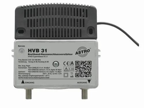 Astro HVB 31 BK Breitbandverstärker - Antennenverstärker für optimales TV-Signal, ideal für klare Bildqualität und störungsfreies Fernsehen.
