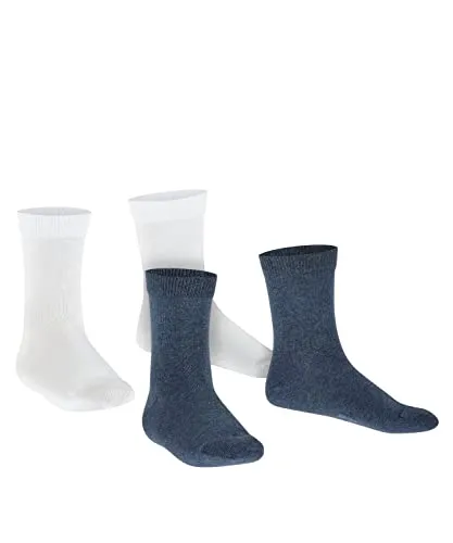 FALKE Unisex Kinder Socken Happy Double Pack K So Baumwolle einfarbig 2 Paar, Mehrfarbig Blue White 0040, 35-38
