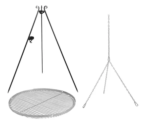 Dreibein Schwenkgrill H 180 cm mit Edelstahl Grillrost Ø 70 cm - Dreibein- & Schwenkgrill, 180 cm hoch, mit robustem Edelstahlrost für gleichmäßiges Grillen, ideal für Gartenpartys und Outdoor-Küche.