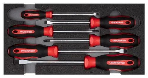 GEDORE red 6-teilig Schraubendreher-Satz im 1/3 Schaumstoffmodul - Werkzeug-Sets mit hochwertigen Chrom-Molybdän-Stahlklingen und ergonomischen 2-Komponentengriffen für eine handschonende Kraftübertragung.