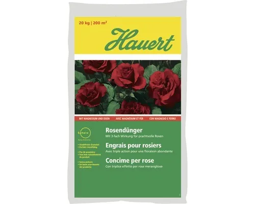 Hauert Rosendünger 20 kg - 3-fach-Wirkung für prachtvolle Rosen - Dünger für alle Rosenarten mit organisch-mineralischem Nährstoffverhältnis. Fördert die Bodenfruchtbarkeit und erhöht die Widerstandskraft gegen Schädlinge und Frost.