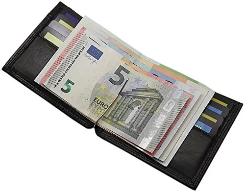 myledershop Echt Leder Dollarclip Geldbörse/Geldbeutel/Portemonnaie/Portmonaise/Geldtasche/Portmonee mit Geldklammer in Vegetabil Gegerbtem Rinderleder MJ-Design-Germany in Schwarz