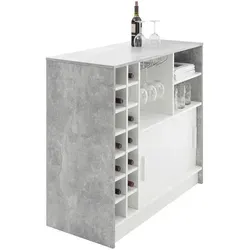 PLANTER Moderner Bartisch in Beton-Optik, Weiß - Bartisch & Theke mit viel Stauraum und Flaschenregal für 14 Flaschen, ideal für kleine Küchen oder Wohnräume - Maße: 110 x 100 x 48 cm (B/H/T)
