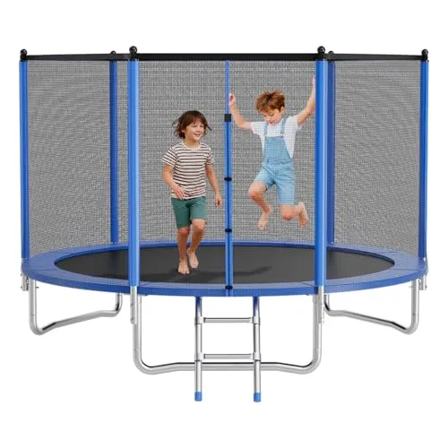 VEVOR Outdoor Trampolin Bodentrampolin 305 x 305 cm mit Sicherheitsnetz & Stahlrahmen, ASTM-geprüft, Hochleistungstrampolin, max. 150 kg Gewichtskapazität, Gartentrampolin für Kinder