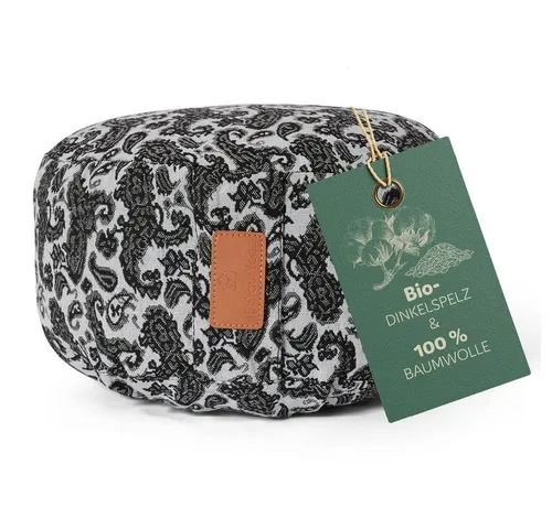 DoYourYoga Yoga Bolster Kissen Vishnu - Bio-Dinkelspelz, 30x30x15 cm, Weiß-Schwarz - Bolster für Yoga und Meditation, gefüllt mit leichtem Bio-Dinkelspelz aus kontrolliertem Anbau. Ideal für Entspannung und innere Balance in stressigen Zeiten.