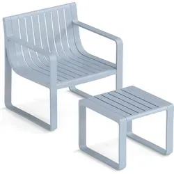 GOPLUS Gartenmöbel Set 2 teilig, Gartenstuhl ergonomisch & Beistelltisch Outdoor aus PP, Balkonset Balkonmöbel - Blau