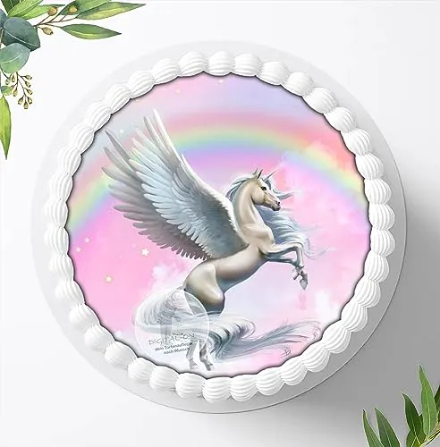 Für die Geburtstags Torte,Einhorn, Essbares Foto für Torten, Geburtstagskuchen Deko aus Fondant, Tortenaufleger Ø 20cm, 0257z