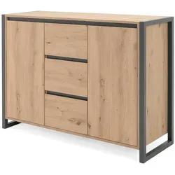 Furn.Design Kommode Eiche Artisan, grau 120 cm - Kommode im industrial Look mit viel Stauraum, gefertigt aus Artisan Eiche Dekor und stabilen MDF, ideal für platzsparende Lösungen im Wohn- und Esszimmer.