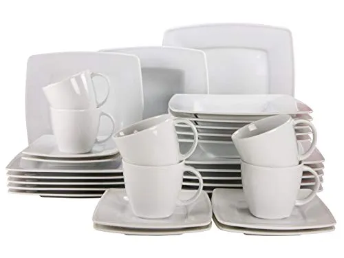 CreaTable Victoria Kombiservice 30-tlg - Weiß - Komplett-Service für 6 Personen, aus hochwertigem Mikrowellen- und spülmaschinengeeignetem Porzellan im klassischen Design.
