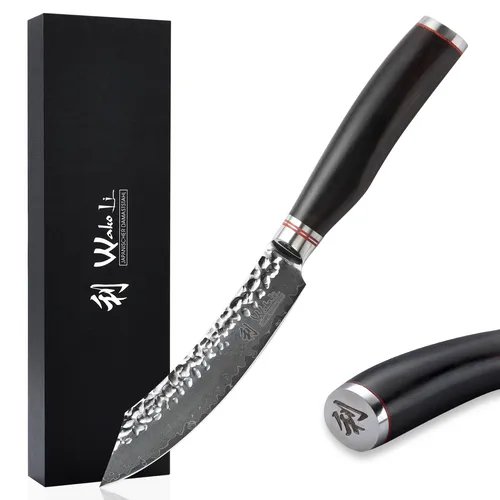 Wakoli Exklusive Damast Steakmesser - 12.50 cm Klingenlänge mit Pakkaholzgriff - Besteck-Einzelteile, hochwertiges Damaststahl für präzises Schneiden und stilvolles Design