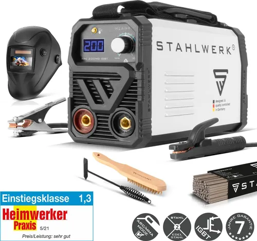 STAHLWERK ARC 200 MD IGBT - Kompaktes Schweißgerät DC MMA E-Hand Lift-TIG, 200 Ampere Leistung mit 7 Jahren Herstellergarantie und Digitaldisplay