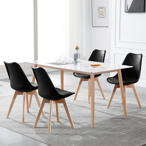 WOLTU Esszimmerstühle 4er Set – Skandinavische Küchenstühle im Retro Design, Kunstleder und Massivholz