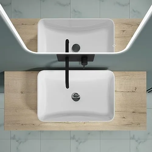 doporro Waschtischplatte Waschbeckenauflage 50x120cm Waschtischkonsole in Eiche Greige für Waschschalen inkl. Konsolenhalterung Wandmontage