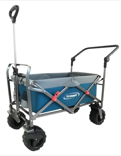 Produktbild Bollerwagen faltbar Lemmy LMY100, GS geprüft, klappbar, Vorderrad-Bremse, PU Reifen, (Bollerwagen, Blau+Grau)