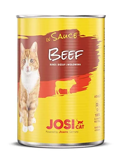 JosiCat Beef in Sauce (12 x 415 g) | Feines Katzenfutter Nassfutter in Sauce | Katzenfutter mit Rind | für ausgewachsene Katzen | powered by JOSERA