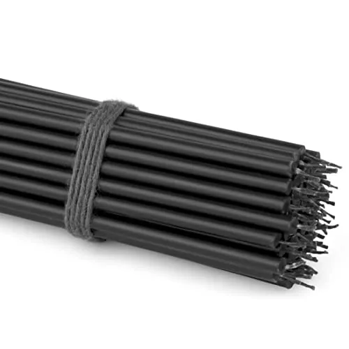 NKlaus 50x Stabkerzen Schwarz 16 cm Dünne Paraffinkerzen rußfrei & tropffrei Lange Brenndauer Schwarze Kerzen für Deko, Gothic & Zeremonien 36130