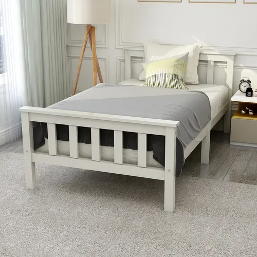 Einzelbett mit Lattenrost 90x200 cm aus Kiefer - Massivholzbett für Kinder und Jugendliche, inklusive Lattenrost. Hochwertige Verarbeitung, klassisches Design und einfache Montage für einen stabilen Schlafplatz.