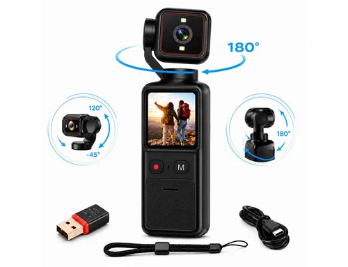 Fyrove 4K Action Cam mit 180°-Drehobjektiv und Touchscreen