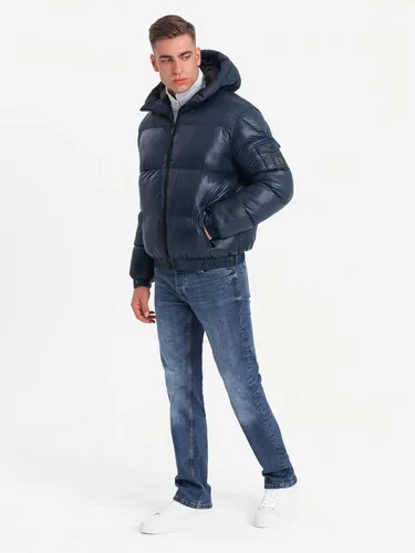 OMBRE Winterjacke Herren-Pufferjacke mit gerippten Abschlüssen