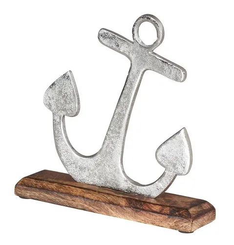 Levandeo® Dekoobjekt, Anker Skulptur 18x22cm Silber Mango Holz Tischdeko Geschenk