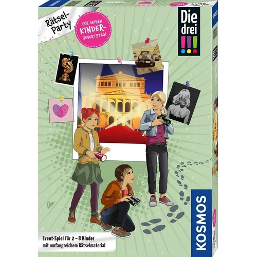 KOSMOS 684303 - Die drei !!! Kids Rätselparty - Event-Spiel für 2-8 Kinder ab 9 Jahren, mit spannenden Rätseln und wenig Vorbereitungsaufwand für Eltern – perfekt für Geburtstagsfeiern!