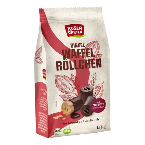 Dinkel Waffelröllchen - Zartbitter 150g | ROSENGARTEN