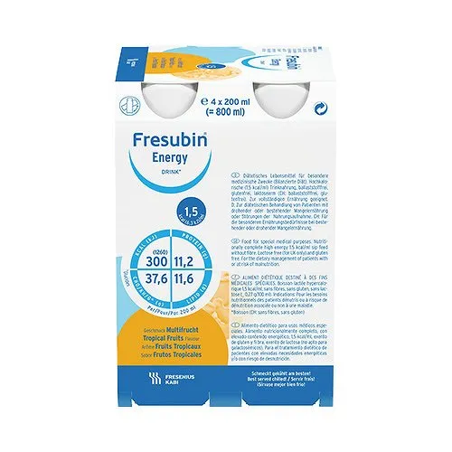 Fresenius Kabi Fresubin Energy Drink Multifrucht, 6 x 4 x 200 ml - Arzneimittel für eiweißreiche Trinknahrung mit hoher Energiedichte, ideal zur ergänzenden Ernährung und zur Deckung des Vitaminbedarfs.