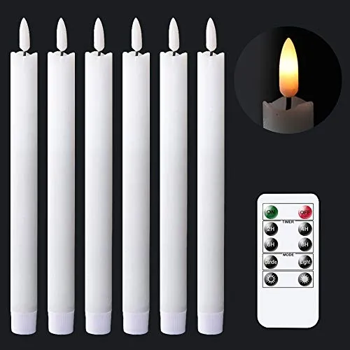 Eldnacele LED Stabkerzen mit Timerfunktion, flackernde Flamme LED Echtwachskerzen mit Fernbedienung, Stabkerzen Weiß 6 Stück (2 x 25CM) für Weihnachtsdeko, Zimmer Deko, Hochzeit und Party