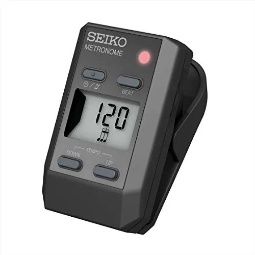 Seiko DM51B Digitales Clip-On Metronom Schwarz - Metronome mit Uhrfunktion und einfacher Lautstärkeregelung, ideal für Musiker, die präzise Taktvorgaben benötigen.