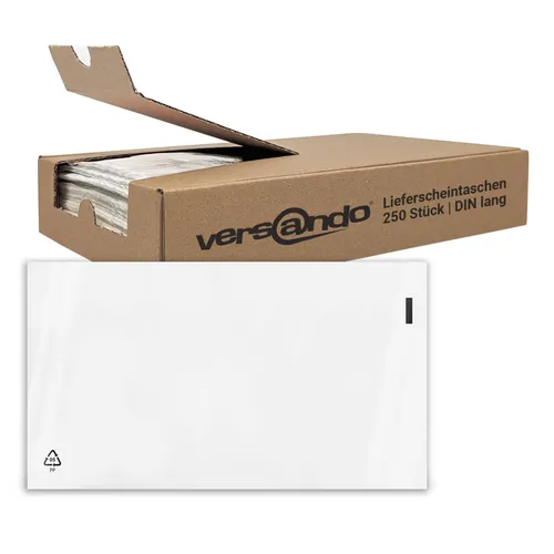 Lieferscheintaschen versando DIN lang, transparent unbedruckt, selbstklebend 250