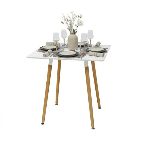 relaxdays Eckiger Esstisch mit Bambusbeinen - Weiß - Eckiger Esstisch mit skandinavischem Design und stabilen Bambusbeinen. Ideal für bis zu 4 Personen, pflegeleichte MDF-Oberfläche. Perfekt für Küche oder Esszimmer, bringt Gemütlichkeit in Dein Zuhause.