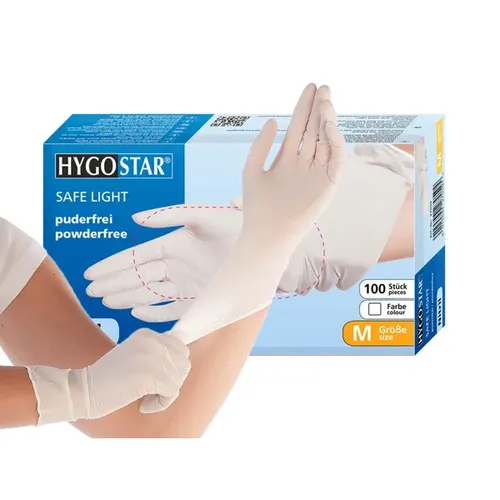 Nitrilhandschuhe Hygostar Safe Light weiß M virendicht, puderfrei, unsteril, latexfrei, 100 Stück/Box 27059