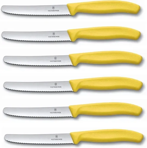 Victorinox Tafelmesser Set | Wellenschliff | Swiss Made - Küchenmesser aus rostfreiem Stahl, pflegeleicht und ideal für den täglichen Einsatz. Perfekt für jede Tischdeko in fröhlichem Gelb!