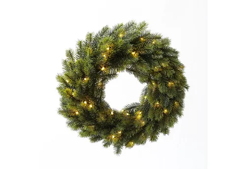MARELIDA LED Tannenkranz 40cm - Beleuchtet mit Timer - Nussknacker - 40cm grüner Tannenkranz mit 49 warmweißen LEDs und praktischer Timerfunktion für eine stimmungsvolle Weihnachtsdekoration.