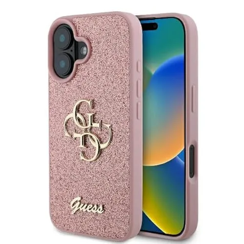 CG MOBILE Guess Fixed Glitter Big 4G Hülle für iPhone 16 (Rosa) - Standard Handyhüllen mit hochwertigem Öko-Leder und TPU, bietet hohen Schutz und Funktionalität in einzigartiger Optik von Guess.