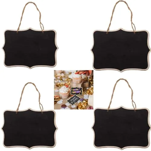 Tafel Tags Hängende,4 Stück Mini Tafel Mini Hängend Tafel Holz Tafel Etiketten,16 x 12 cm Kleine Kreidetafel Tafeln zum Beschriften Doppelseitige Memotafel,Tafel-Holzschilder