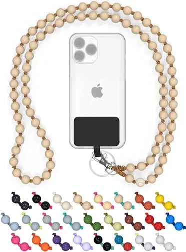 DROPLETSY Holzperlen Handykette - Stylisches Schlüsselband für Smartphones - Handyanhänger aus handgefertigten, bunten Holzperlen, umweltfreundlich und praktisch mit Karabinerhaken. Ideal für alle Smartphones ohne Hülle, dein perfektes Accessoire!