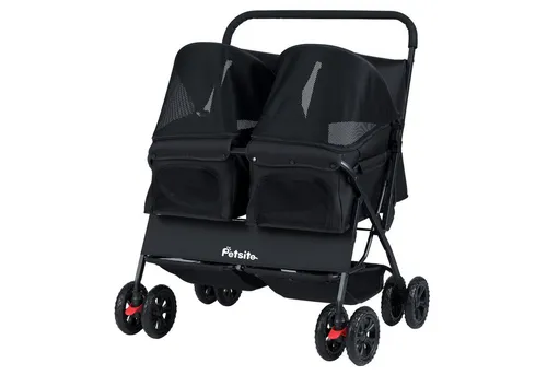 COSTWAY Hundewagen Doppel für 2 Hunde und Katzen – Faltbarer Haustier Kinderwagen