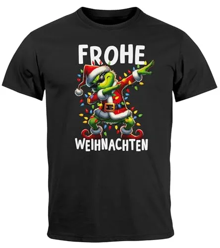 MoonWorks® Herren T-Shirt Frohe Weihnachten Aufdruck Grinch Dab Weihnachtsshirt Männer Schwarz M