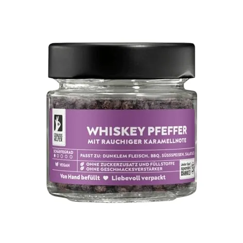 Bremer Gewürzhandel Whiskey Pfeffer, ganz, aromatischer Tellicherrypfeffer, zum Kochen, 55g im Glas