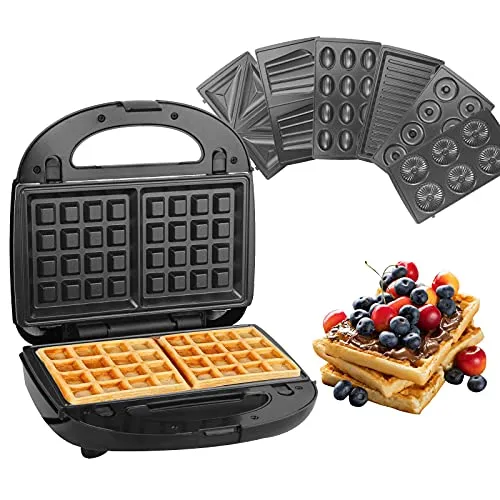 Hoapin Sandwichmaker, Sandwichtoaster, Kontaktgrill, Waffeleisen, automatische Thermostatfunktion, austauschbare Antihaftplattens, BPA-frei, 750W (7 in 1)