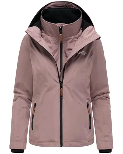 MARIKOO leicht gefütterte Damen Übergangsjacke kurze Sommerjacke mit kuscheligem Fleece-Innenfutter und großer Kapuze Erdbeere Mauve Gr. 3XL